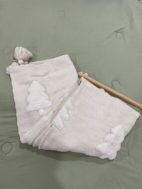 Rachel Zoe Cream Textured Christmas Tree Throw Blanket with Pom Tassel